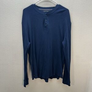 Levis Mens Henley Shirt XL Navy Blue Waffle Knit Long Sleeve Casual Heritage